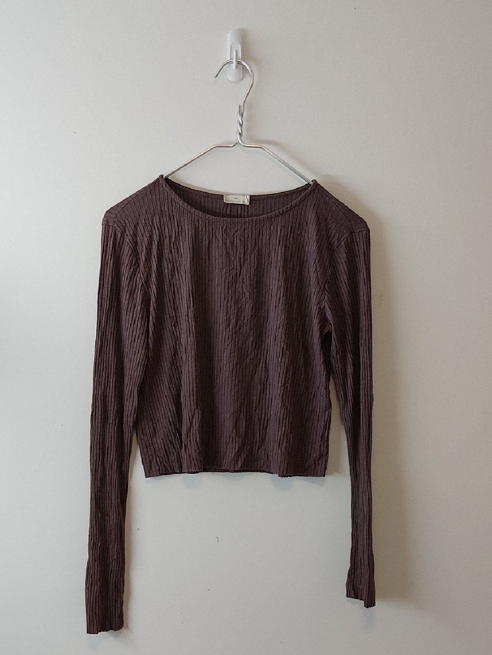 Ribbed Long Sleeve Crop Top in Deep Mauve Color